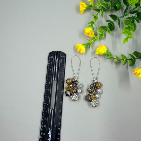 Cluster Drop Vintage Y2K Earrings with Gold and Silver Beads - Picture 6 of 6